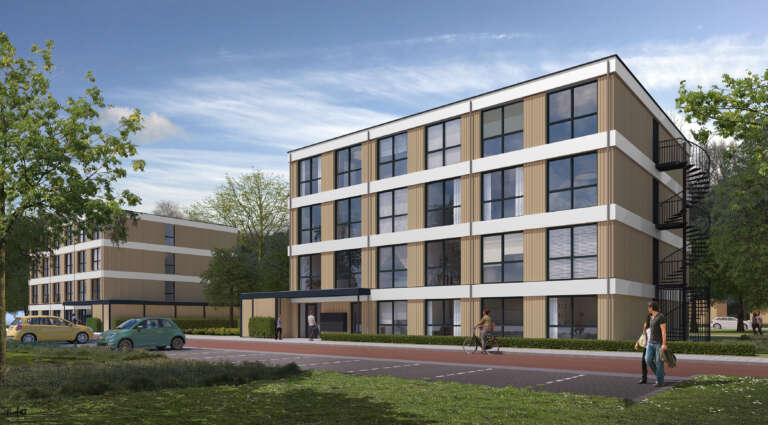 Render van flexwoningen in Dronten voor Oost Flevoland Woondiensten